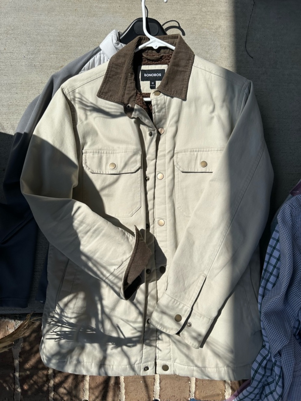Bonobos Cream Field Jacket with olive Corduroy Collar
